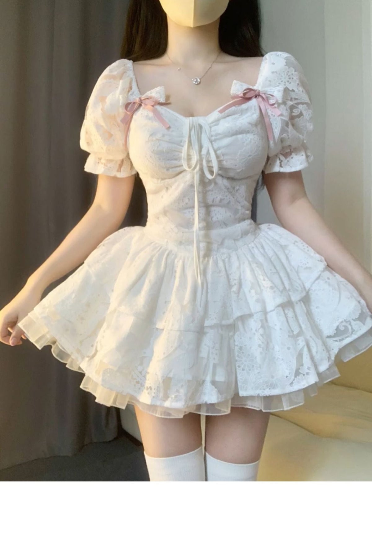 Chic Ball Gown Short Sleeves White Lace Lolita Dresses Party Dress Birthday Outfits - View 5 | FashionDia