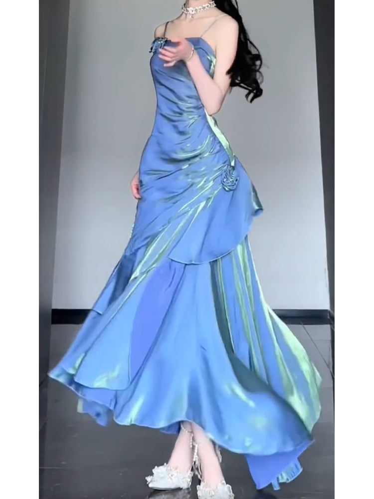 Sexy Mermaid Spaghetti Straps Blue Long Prom Dresses Night Dress Birthday Outfits - View 2 | FashionDia