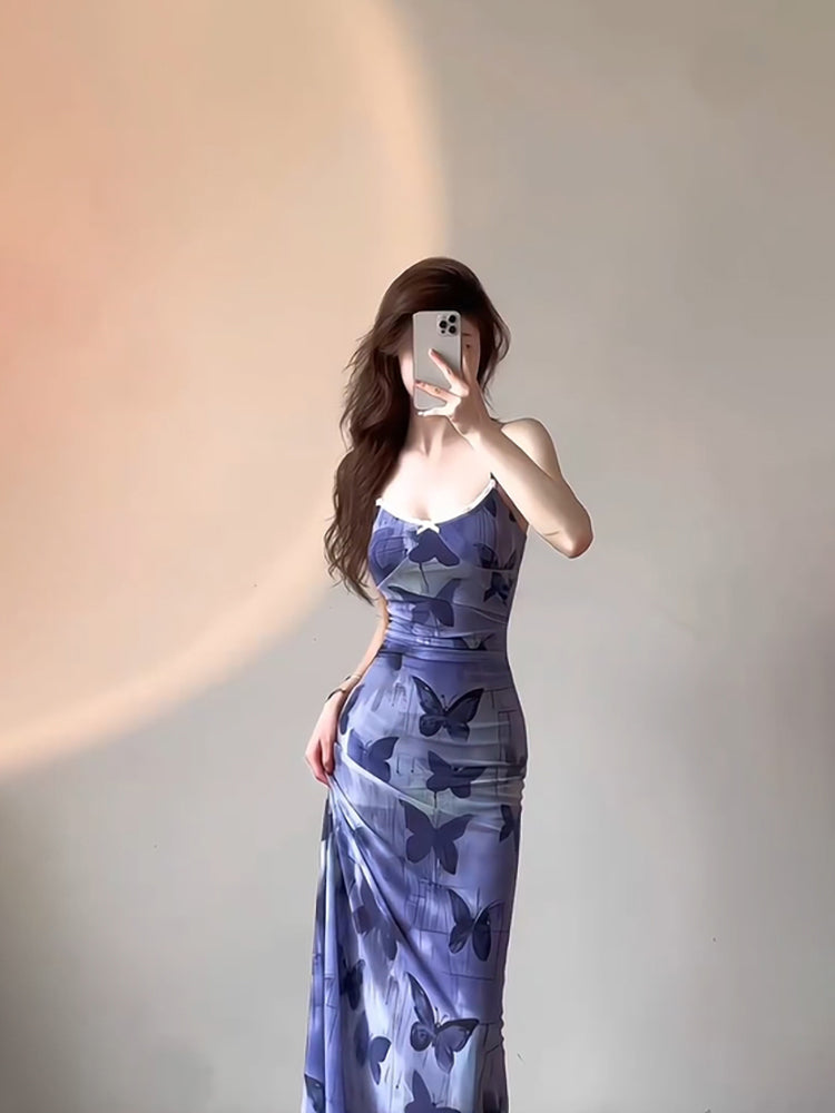 Sexy Sheath Spaghetti Straps Women's Beach Dress Vacation Dresses Birthday Dress With Butterfly