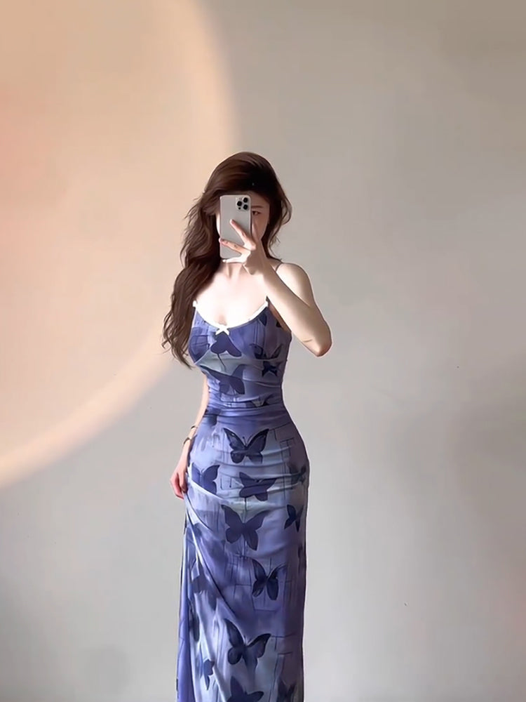 Sexy Sheath Spaghetti Straps Women's Beach Dress Vacation Dresses Birthday Dress With Butterfly