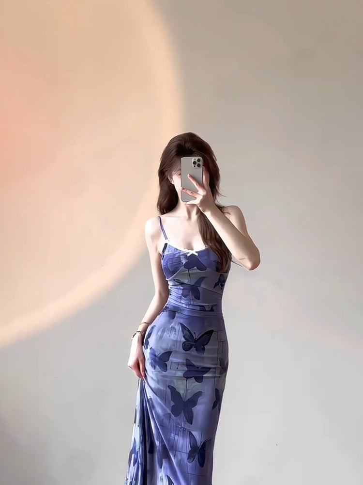 Sexy Sheath Spaghetti Straps Women's Beach Dress Vacation Dresses Birthday Dress With Butterfly