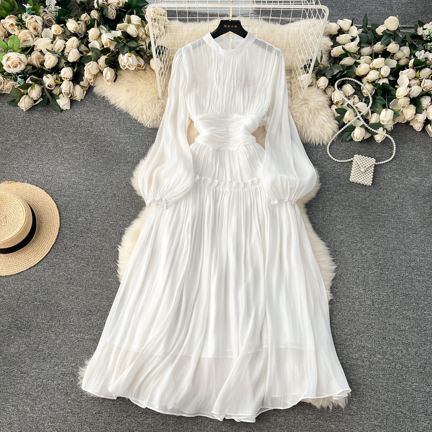 Vintage A line Scoop Long Sleeves White Holiday Dresses Women's Dress