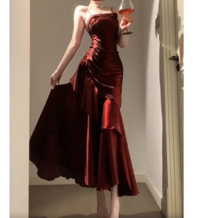 Vintage Sheath Spaghetti Straps Burgundy Holiday Dress Birthday Dresses Birthday Outfit