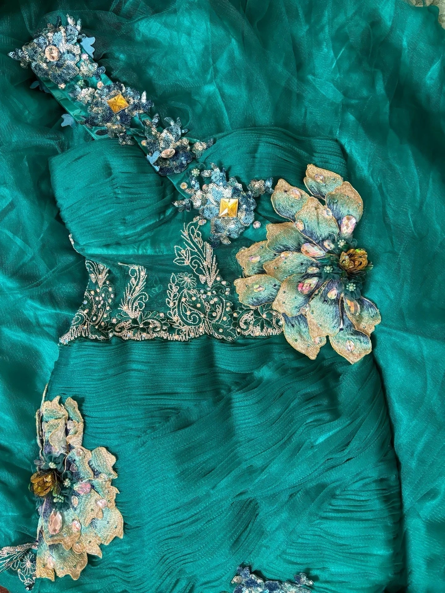 Retro Mermaid One Shoulder Green Lace Prom Dresses Long Party Dress