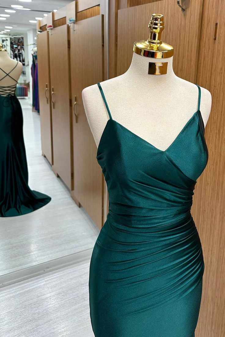 Simple Dark Green Mermaid Satin Long Prom Dresses