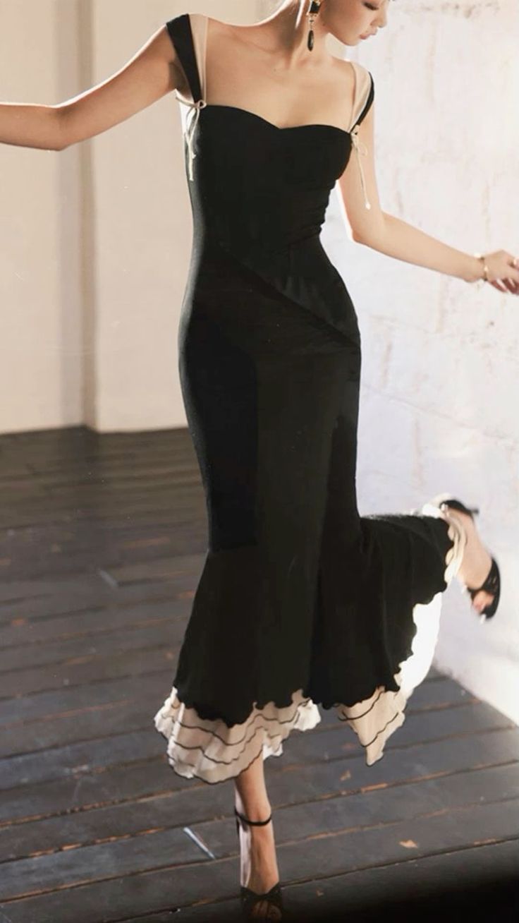 Sexy Mermaid Straps Chiffon Black Prom Dresses Party Dress