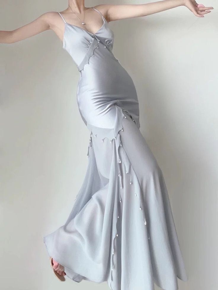 Retro Mermaid Straps Satin Blue Long Prom Dresses Party Dress - FashionDia