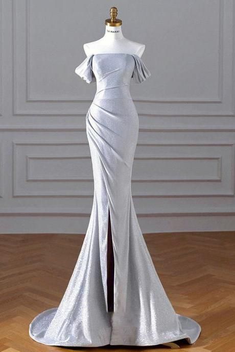 Pretty Mermaid Off The Shoulder Sequin Slit Long Prom Dresses Party Dress