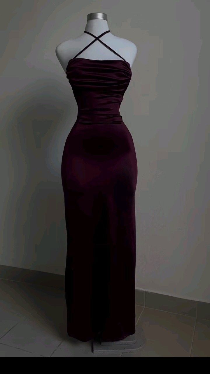 Pretty Sheath Spaghetti Straps Floor-Length Ruffles Backless Burgundy Prom Dresses - FashionDia