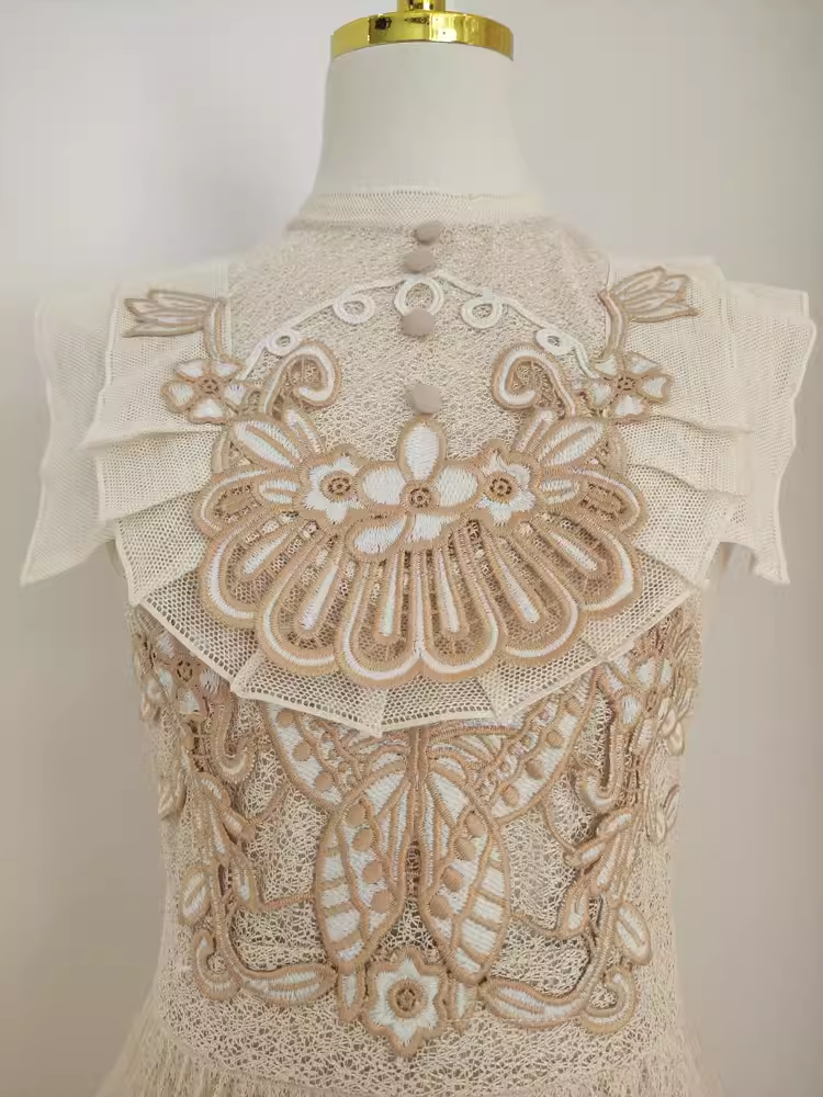 Chic A-Line High Neckline Lace Vacation Dress Tulle Short Women Dresses - View 2 | FashionDia