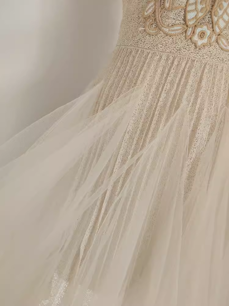 Chic A-Line High Neckline Lace Vacation Dress Tulle Short Women Dresses - View 5 | FashionDia
