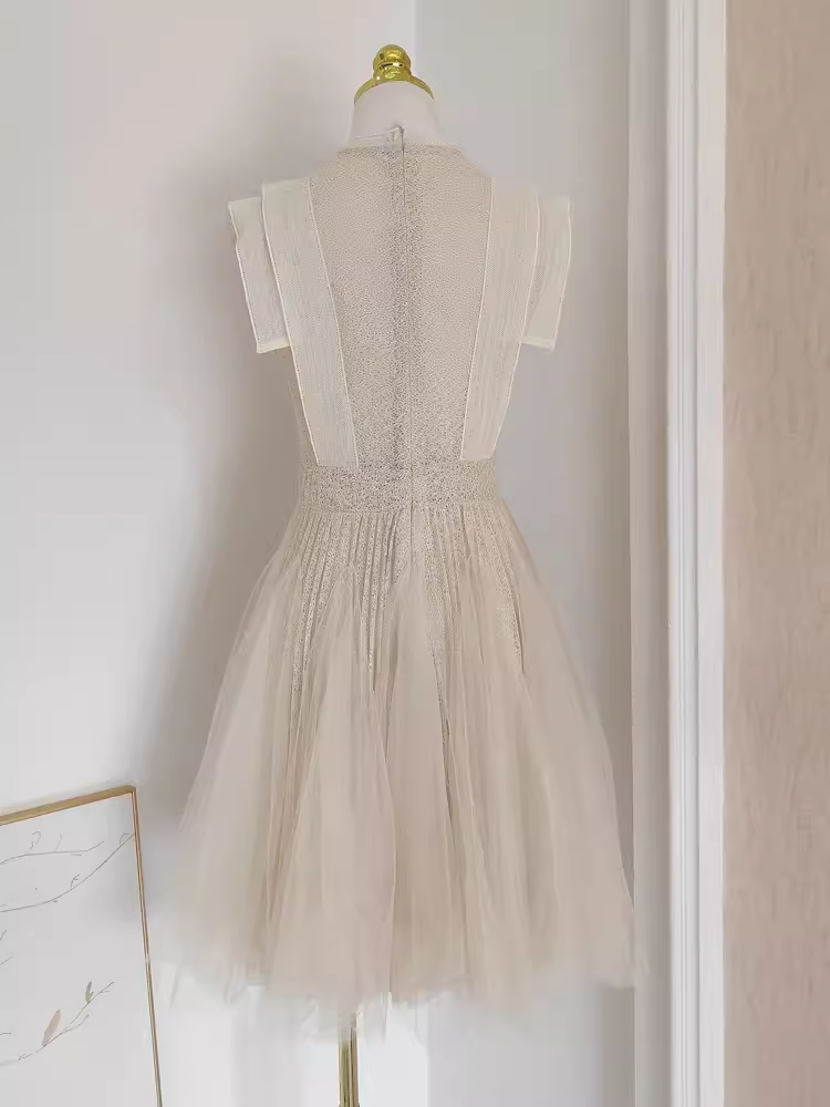 Chic A-Line High Neckline Lace Vacation Dress Tulle Short Women Dresses - View 3 | FashionDia