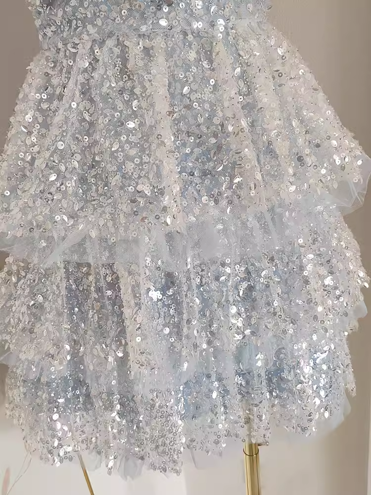 Sexy A-Line Straps Sequin Travel Vacation Dress Short Birthday Dress - View 5 | FashionDia