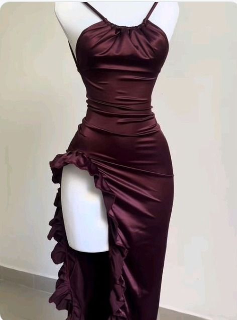 Classy Sheath Halter Satin Burgundy Sleeveless High-Low Prom Dresses - View 3 | FashionDia