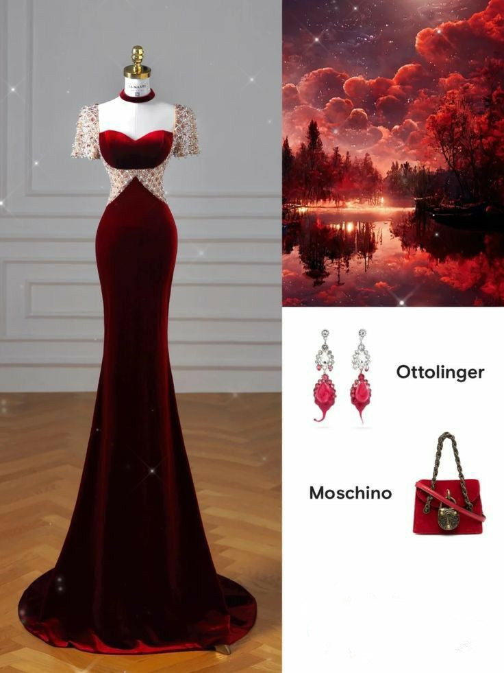 Pretty Sheath Square Neckline Burgundy Long Evening Gown Prom Dresses