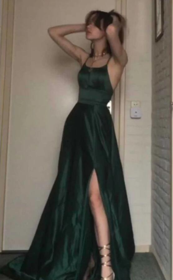 Dark Green Long Prom Dresses Formal Graduation Party Dress Evening Dress - View 2 | FashionDia