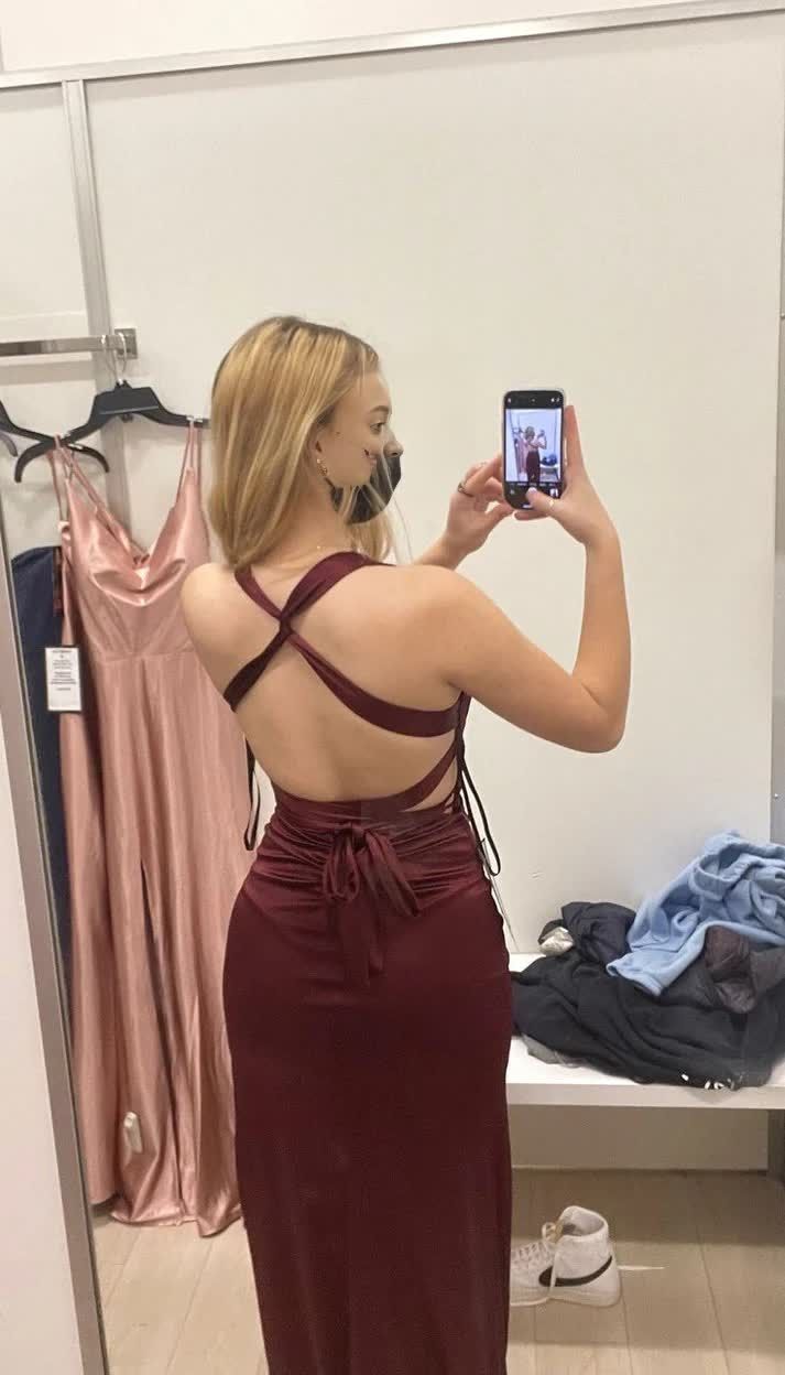 Sexy Sheath Halter V Neckline Burgundy Satin Slit Party Dress Long Prom Dresses - View 3 | FashionDia