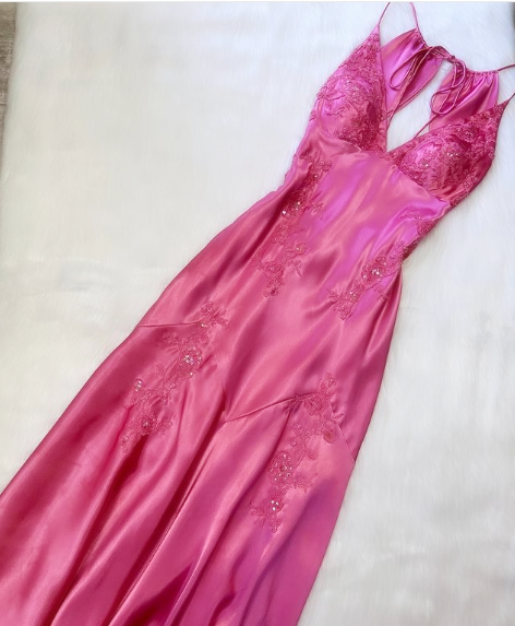Sexy Mermaid Spaghetti Straps Pink Satin Backless Long Evening Dress Prom Dresses