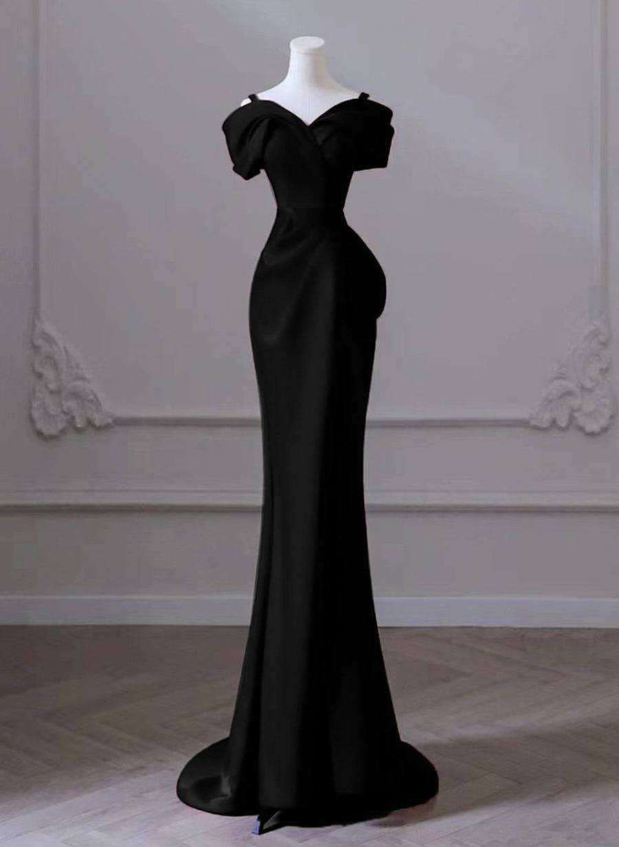 Modest Mermaid Black Long Prom Dresses Formal Graduation Party Dress Evening Dress