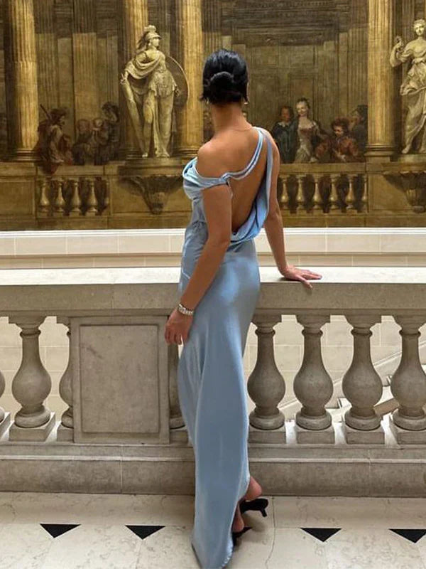 Formal One-shoulder Sleeveless Mermaid Satin Evening Prom Dresses