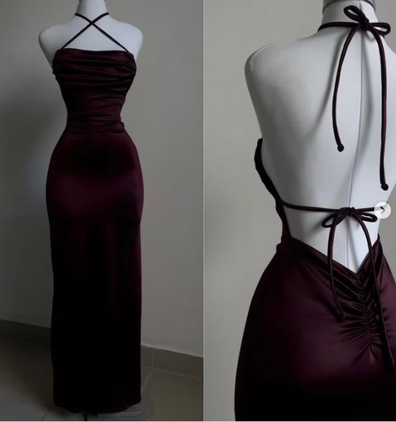 Sexy Mermaid Halter Floor Length Burgundy Backless Evening Dress Prom Dresses