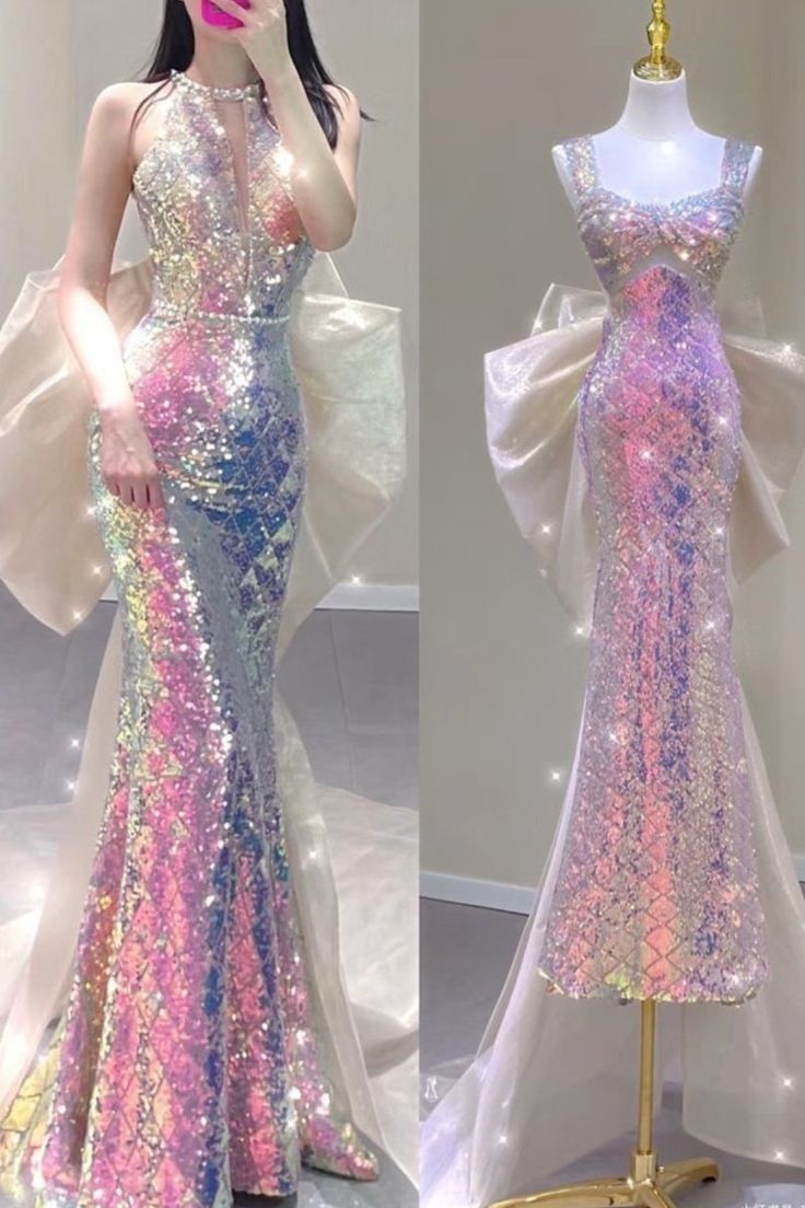 Sexy Mermaid Straps Floor Length Sequin Evening Dress Prom Dresses