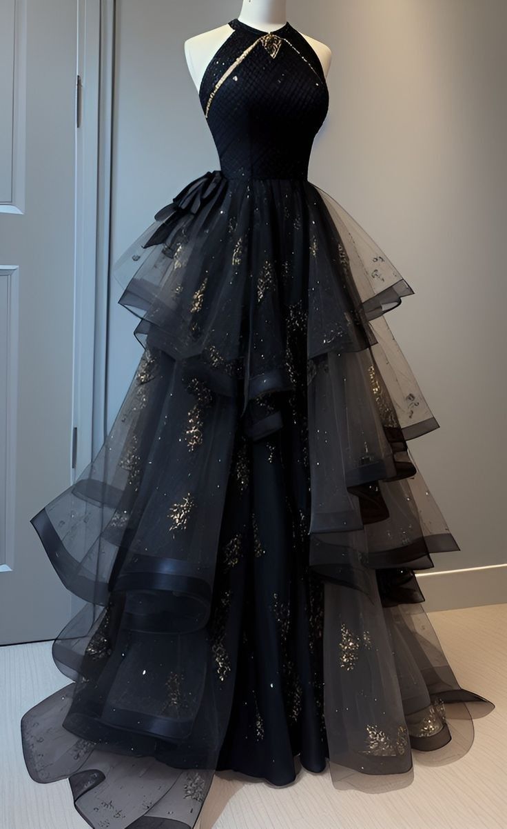 Retro Ball Gown Scoop Neckline Black Tulle Party Dress Prom & Evening Dress - FashionDia