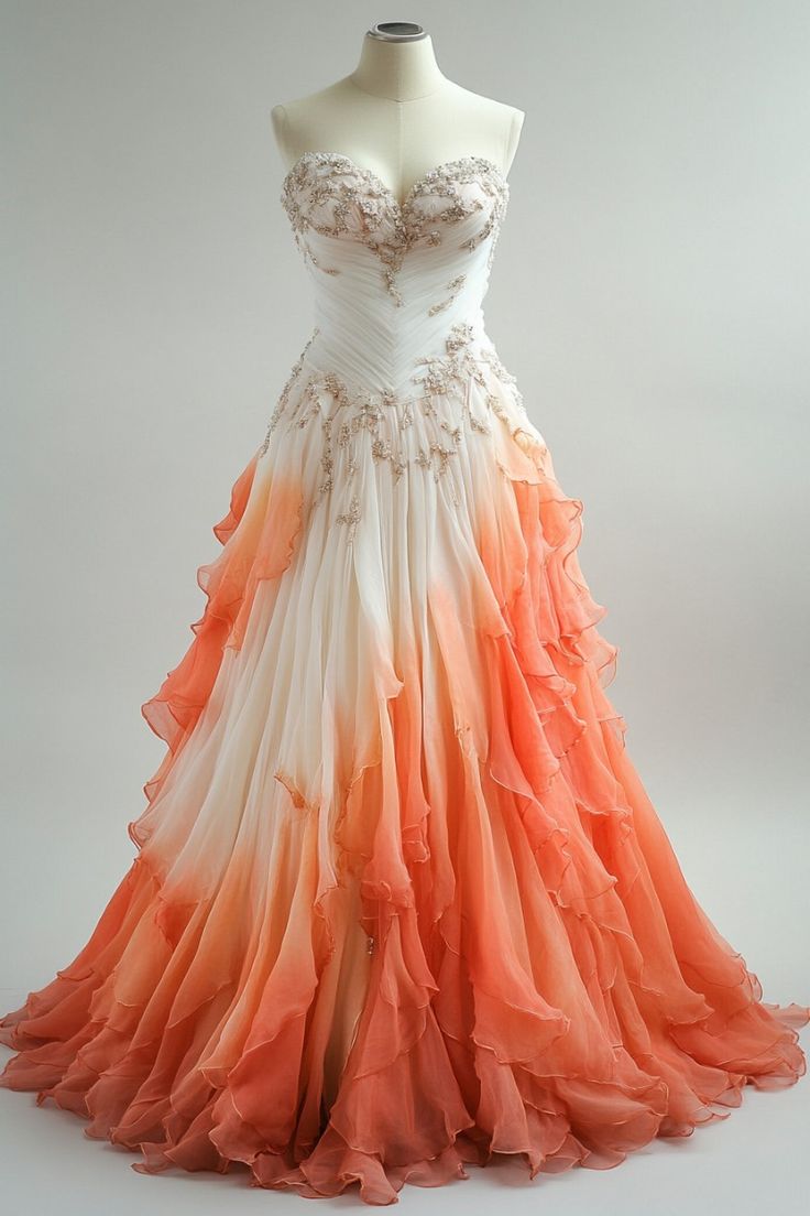 Retro Ball Gown Sweetheart Orange Ombre Chiffon Evening & Prom Dress - FashionDia