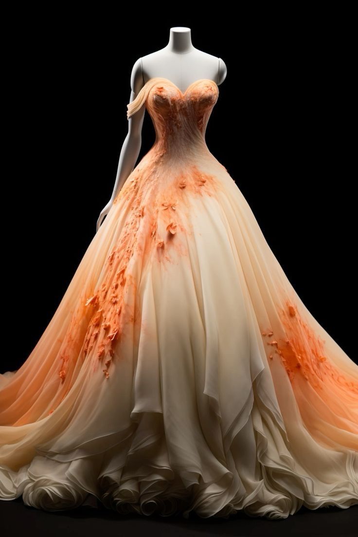 Aesthetic Ball Gown Sweetheart Orange Ombre Chiffon Evening Dress Long Prom Dresses