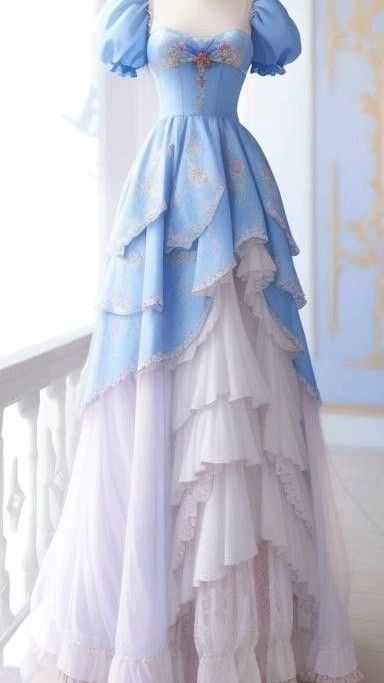 Retro Ball Gown Sweetheart Layers Blue Party Dress Long Prom Dresses Evening Dress