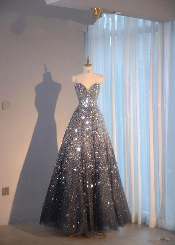 Sexy Ball Gown Sweetheart Sequin Long Evening Gowns Prom Dresses