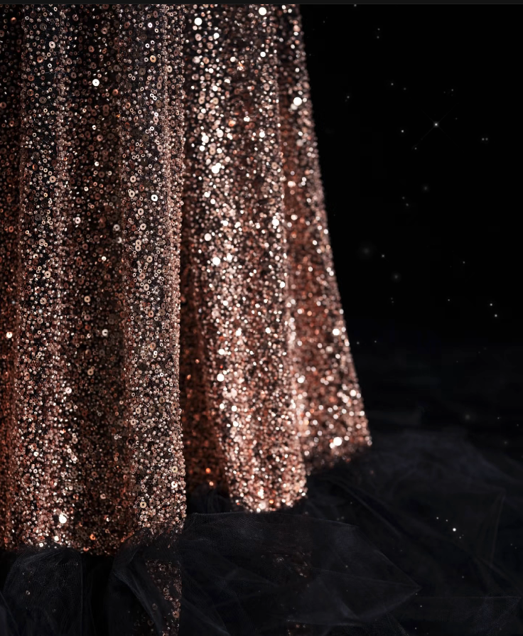 Aesthetic A-Line Spaghetti Straps Sequin Brown Long Evening & Prom Dress - View 4 | FashionDia