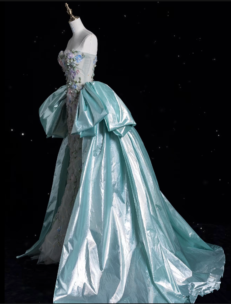 Modest Mermaid Sweetheart Satin Blue Party Dress Long Prom Dress Evening Dresses