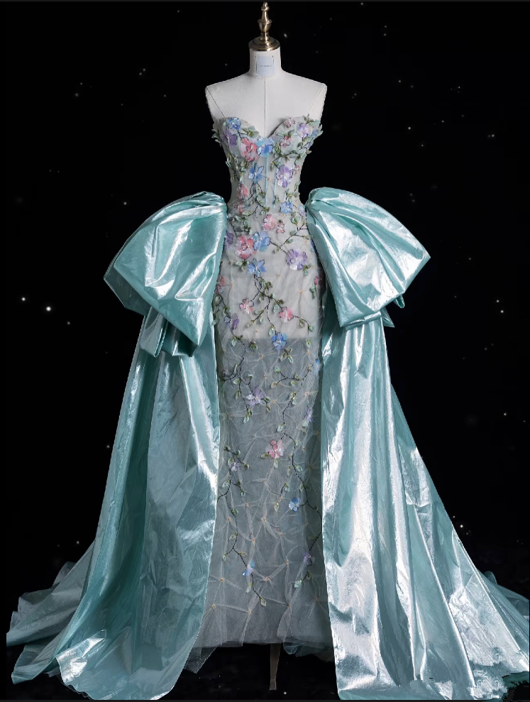 Modest Mermaid Sweetheart Satin Blue Party Dress Long Prom Dress Evening Dresses