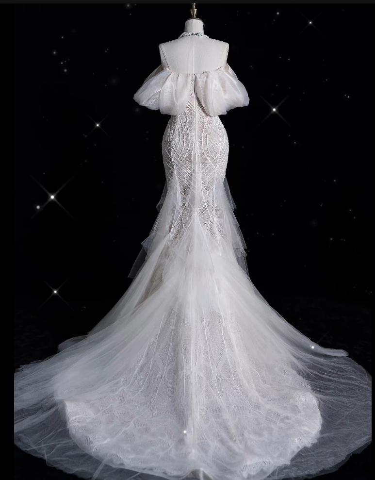 Sexy Mermaid Off The Shoulder White Lace Long Wedding Dresses Brides Dress