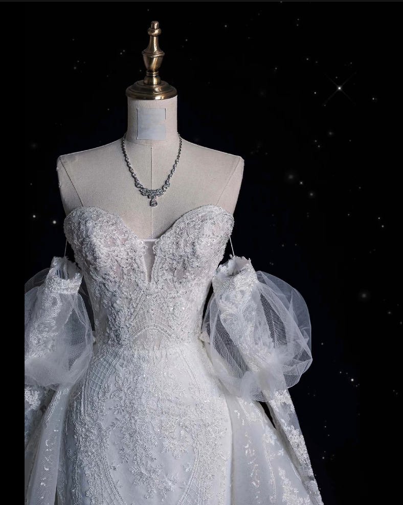 Sexy Mermaid Sweetheart Long Sleeves White Lace Wedding Dresses Brides Dress