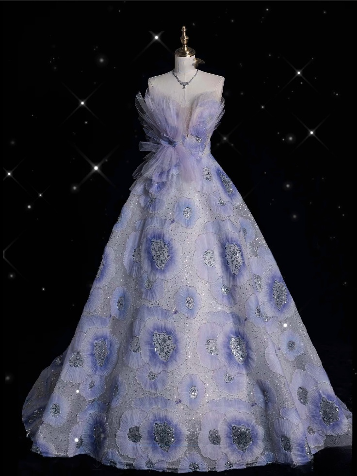 Aesthetic Ball Gown Sweetheart Lilac Tulle Party Dress Long Prom Dress Evening Dresses