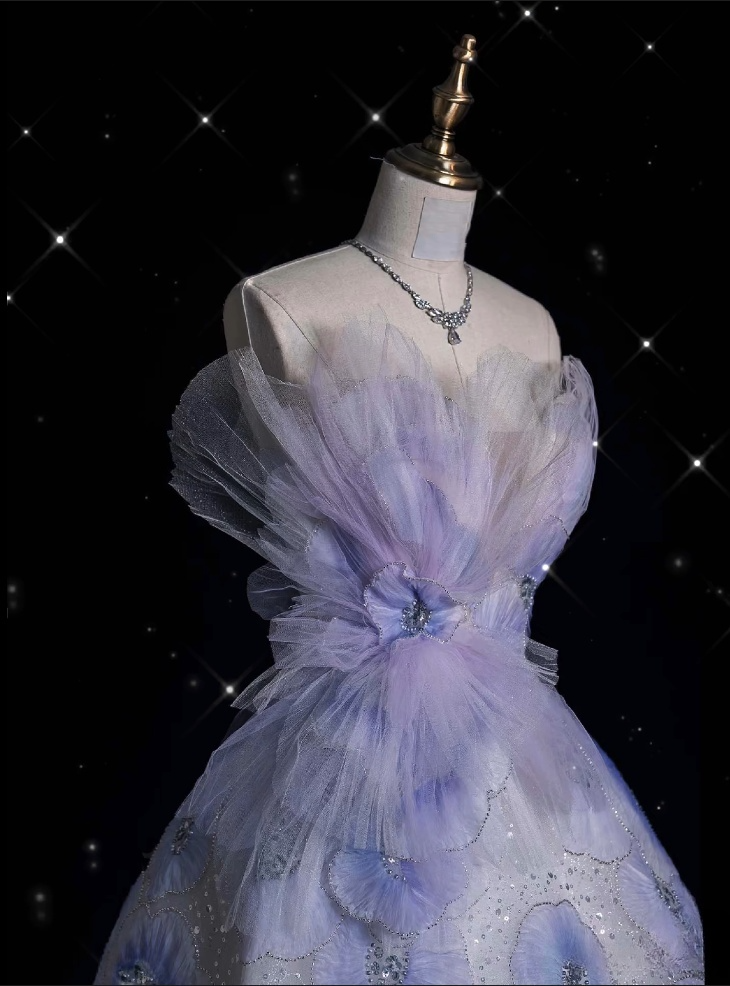 Aesthetic Ball Gown Sweetheart Lilac Tulle Party Dress Long Prom Dress Evening Dresses - View 4 | FashionDia