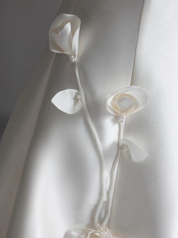 Classy Ball Gown Strapless Short Sleeves Satin White Wedding Dresses Brides Dress - View 5 | FashionDia