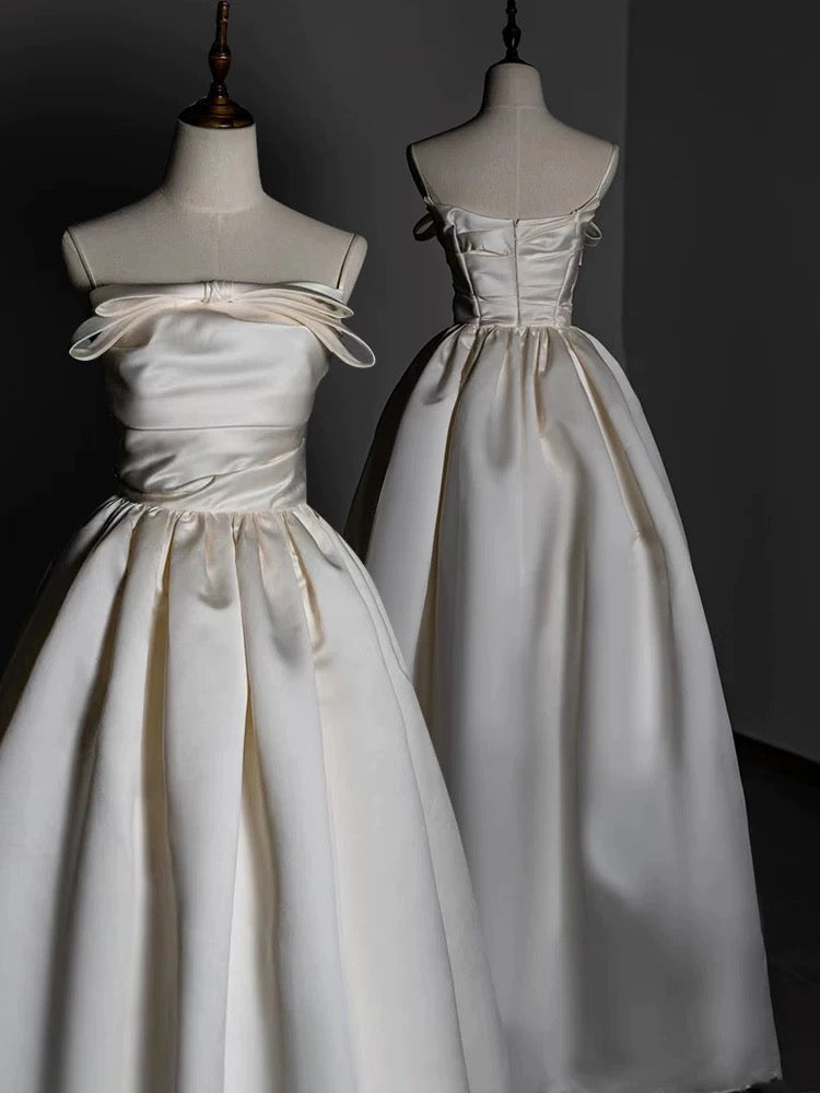 Timeless A line Strapless Satin Ivory Wedding Dresses Brides Dress