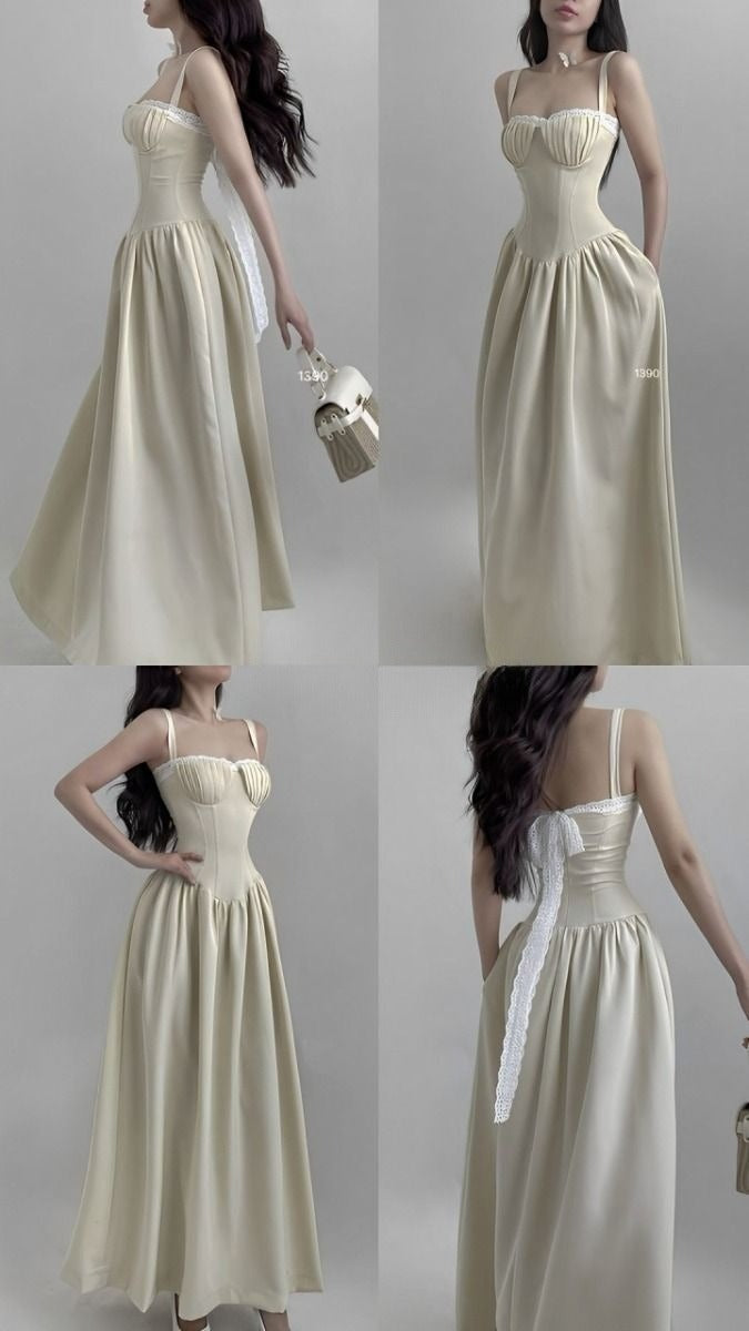 Sexy A Line Straps Neckline Sleeveless Lace Long Prom Dresses