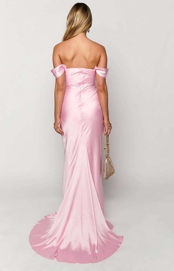 Mermaid Off The Shoulder Floor-length Satin Pink Evening Dress Prom Dresses