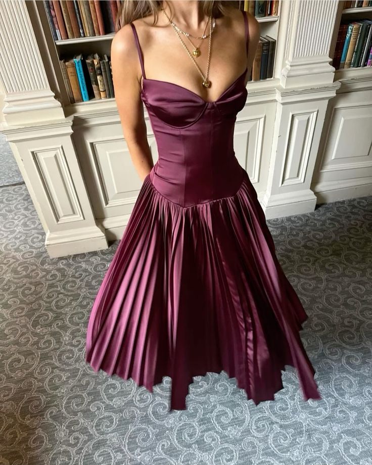 Beautiful A line Spaghetti Straps Burgundy Long Satin Party Dresses Prom Dress