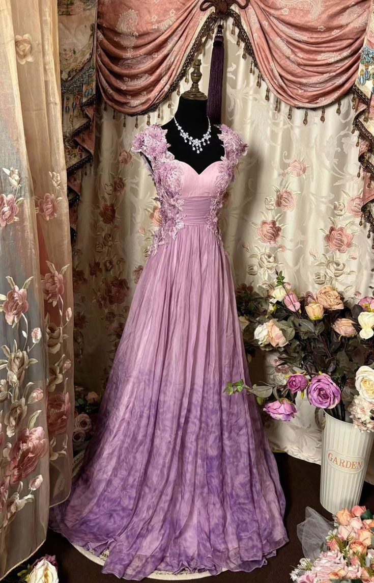 Pretty A-Line Sweetheart Neckline Long Tulle Lilac Party Dresses Prom Dress