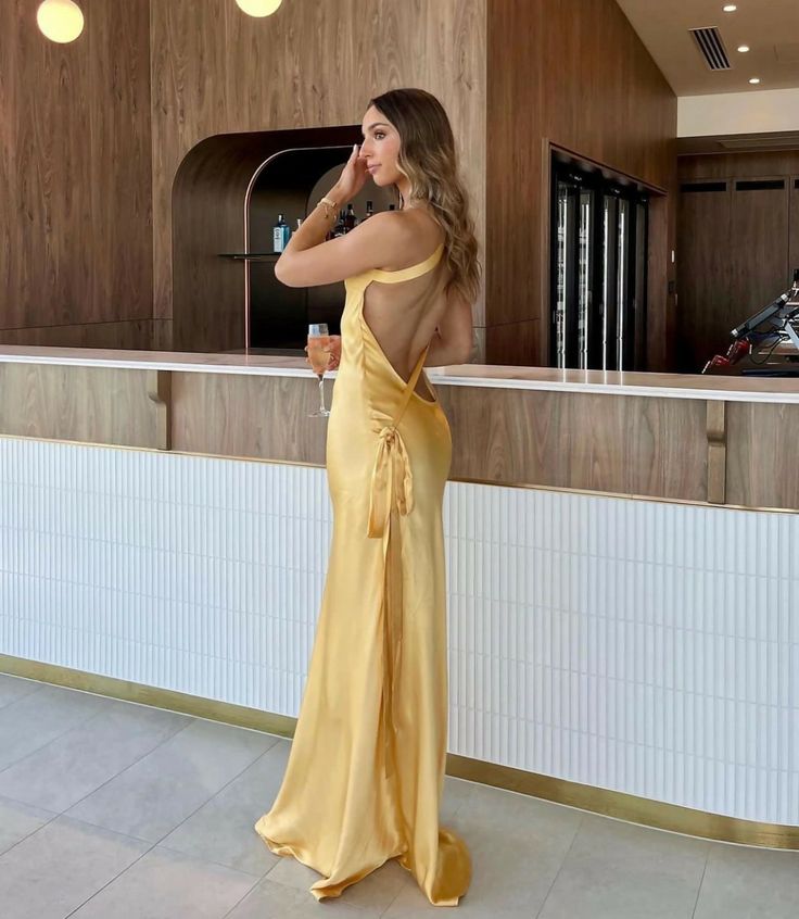 Classy Mermaid One-Shoulder Yellow Long Evening & Prom Dress With Backless - View 5 | FashionDia