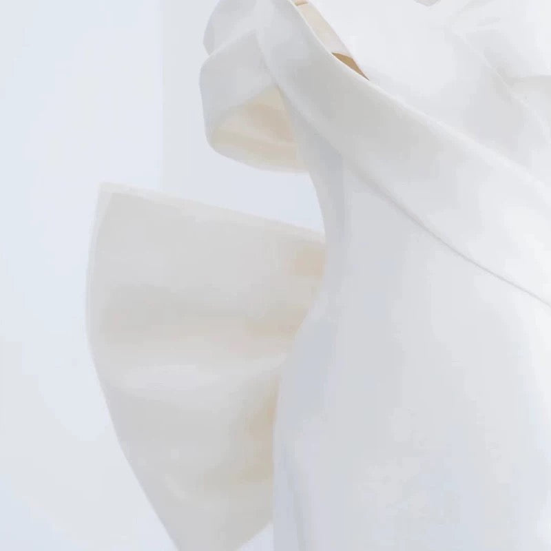 Unique Mermaid Off The Shoulder Long White Satin Wedding Dresses