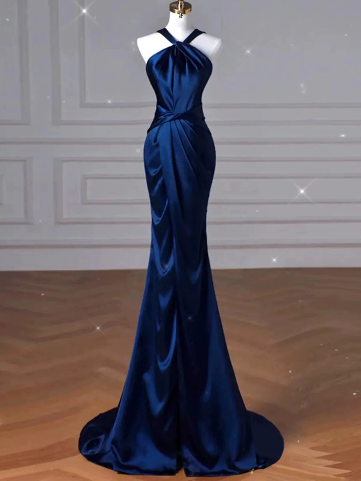 Pretty Mermaid Halter Navy Blue Long Prom Dress Evening Dress Formal Dress