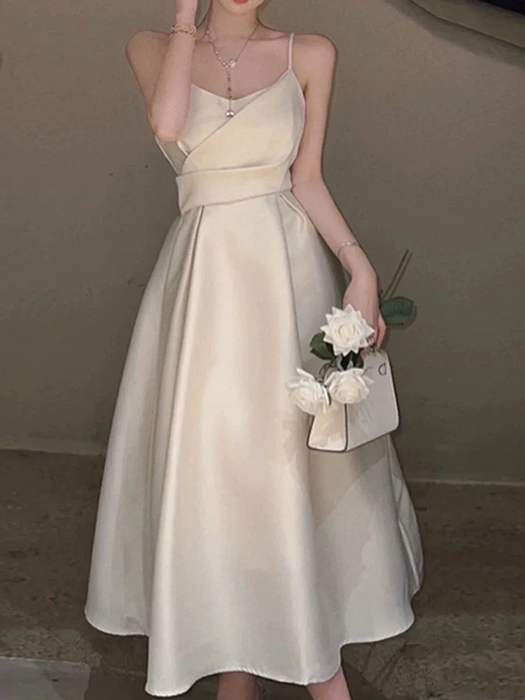 Pretty A line Spaghetti Straps Satin Prom Dress Evening Dress Formal Dress