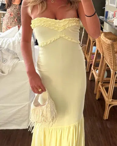 Pretty Mermaid Sweetheart Long Yellow Prom Dress Evening Dress Formal Dress