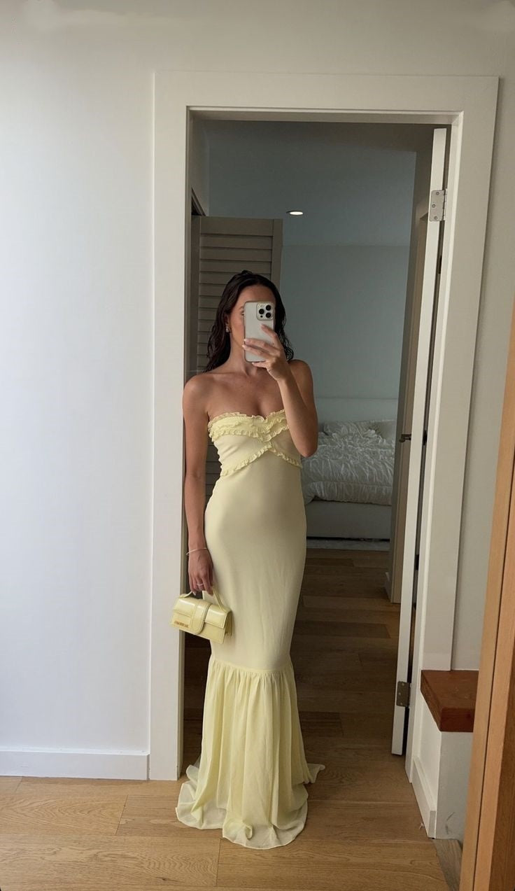 Pretty Mermaid Sweetheart Long Yellow Prom Dress Evening Dress Formal Dress